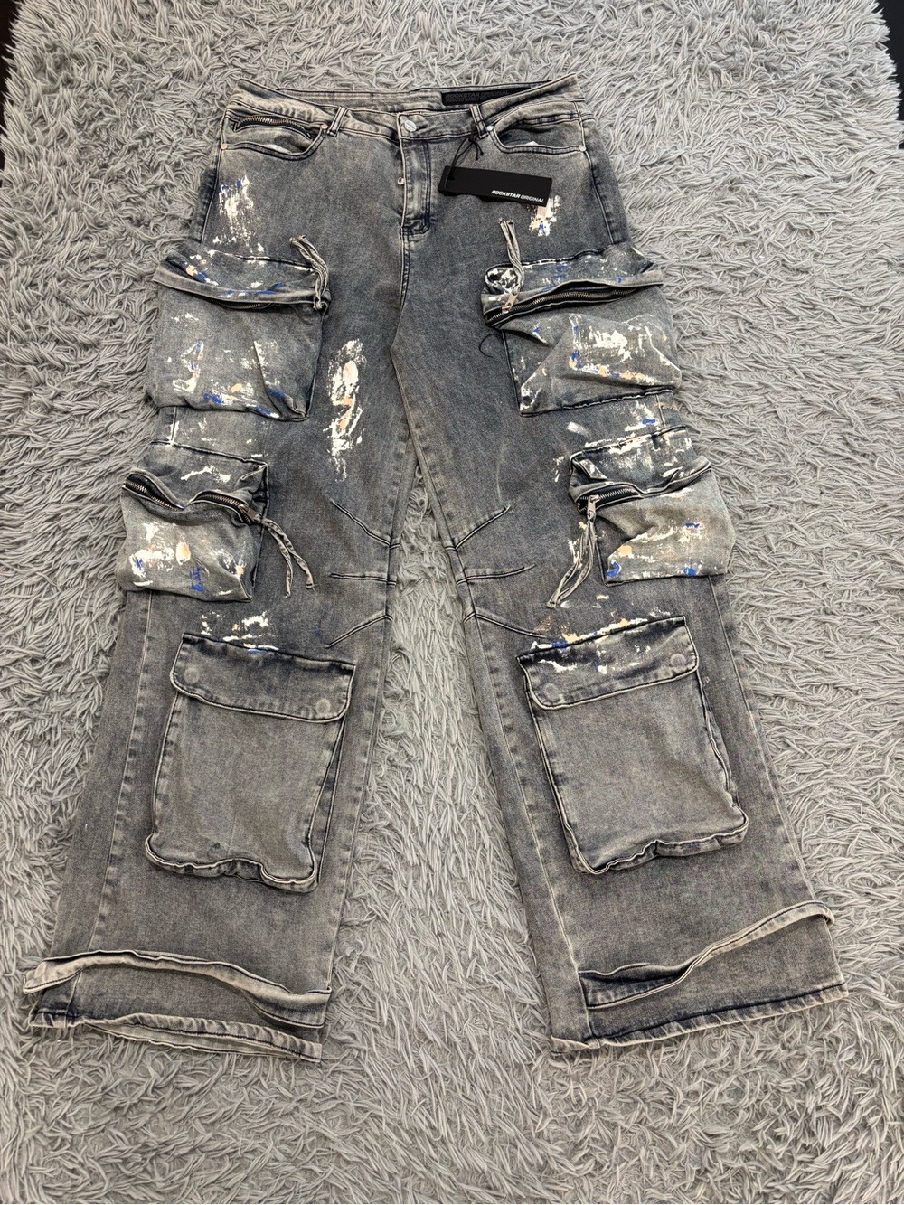 NEW Rockstar Original Baggy Jeans Men’s Size 38 Blue Wide Leg Cargo Grunge Y2K